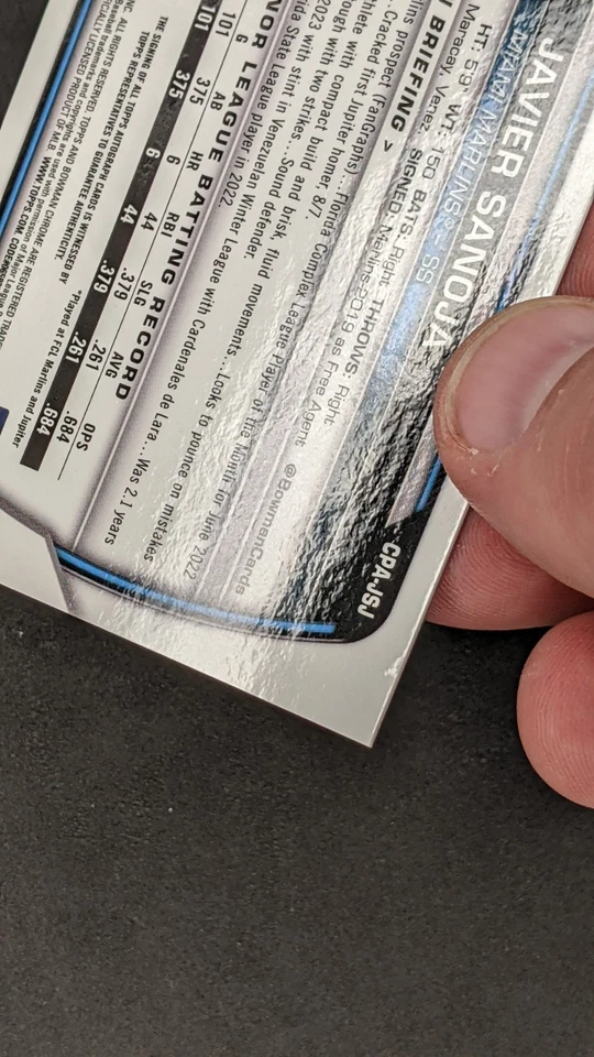 JAVIER SANOJA 2023 1st Bowman Chrome Auto True Gold Refractor /50 Marlins *Pics - Image 4 of 4