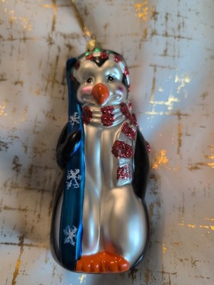 Penguin W/Skies Christmas Tree Ornaments Mercury Glass Style Holiday 6.5''