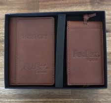 FedEx Express Leeman set etichette passaporto e bagaglio da viaggio in vera pelle NUOVO!