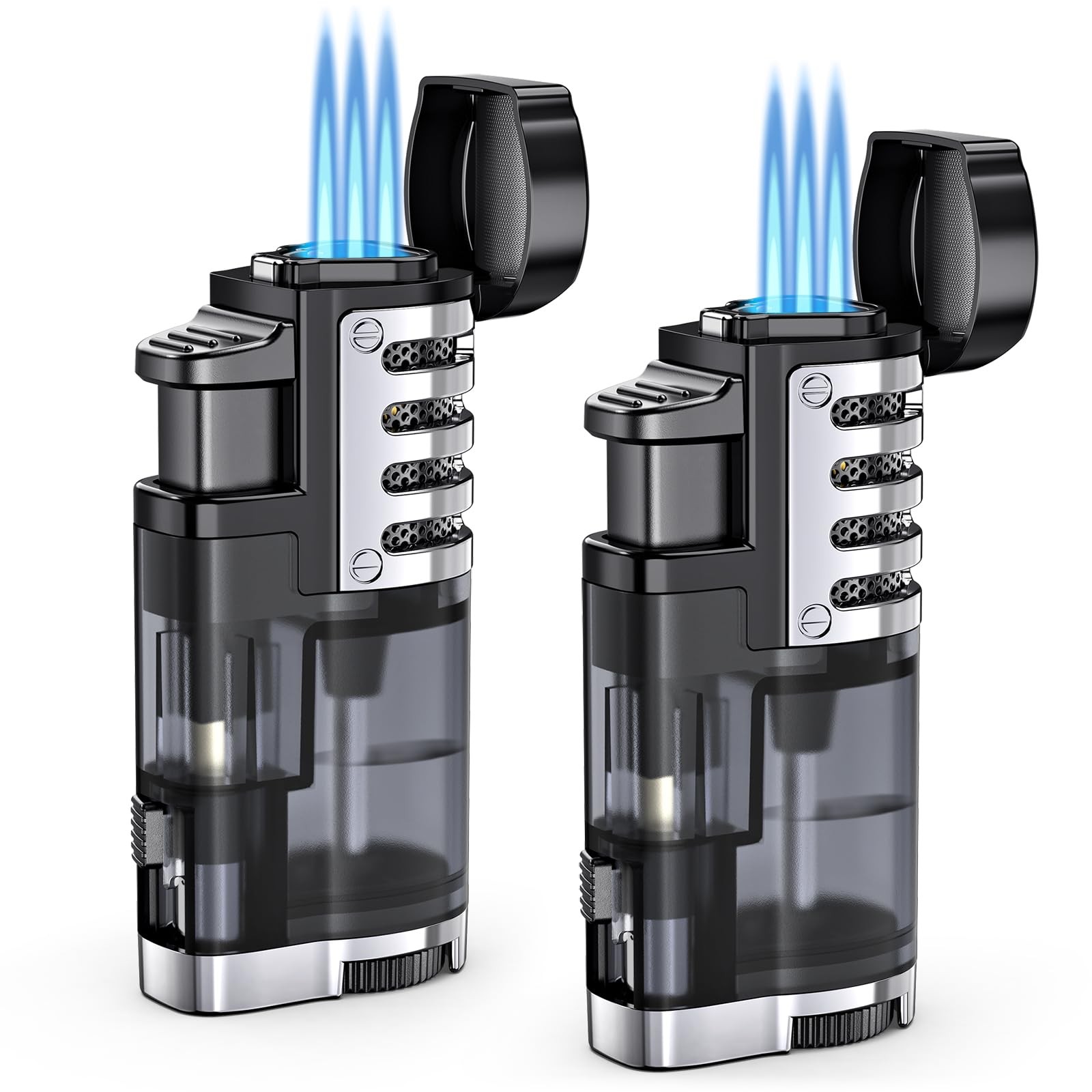 Butane Refillable Triple Jet Flame Torch Lighters, Windproof Ad...