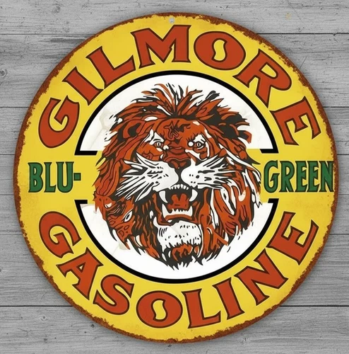 Gilmore Gasoline 8" Diameter Vintage Novelty Metal Sign Made In USA