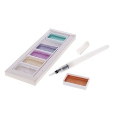 Pack of 6 Pastel Metallic Watercolour in Palette & Refillable Water Brush byIcon