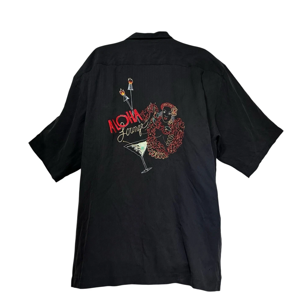 Camisa Kahala Hawaiian Islands Negra Aloha Martini Salón Seda Abotonada 2XL Foto 3 de 4