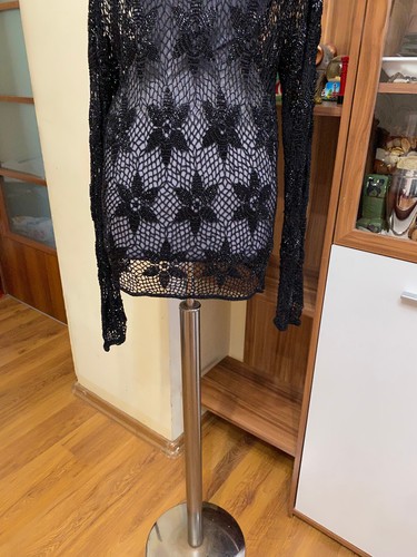 PHILOSOPHY DI ALBERTA FERRETTI BLACK CROCHET BUTTONED SEE THROUGH JACKET-M? - Picture 8 of 12