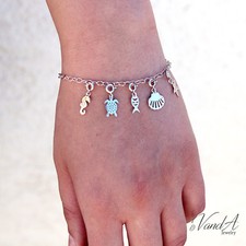 Linda pulsera de plata esterlina 925 con dije de animales del océano joyería de vida marina B16