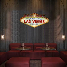 Vintage LED Light Metal Neon Signs Welcome to Las Vegas Pub Cafe Wall Decor