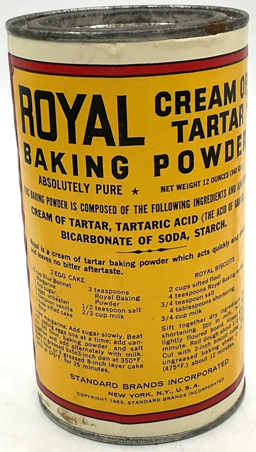 Vintage 1963 Tin Royal Baking Powder Paper Label 12 oz Standard Brands ...