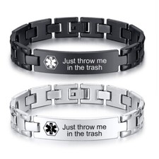 Personalized Engraving Medical Alert Men's ID Bracelet Chain Diabetes Emergency