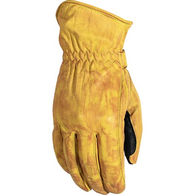 Motorrad Handschuhe S - Rusty Stitches Johnny Retro Biker Leder - gelb-schwarz