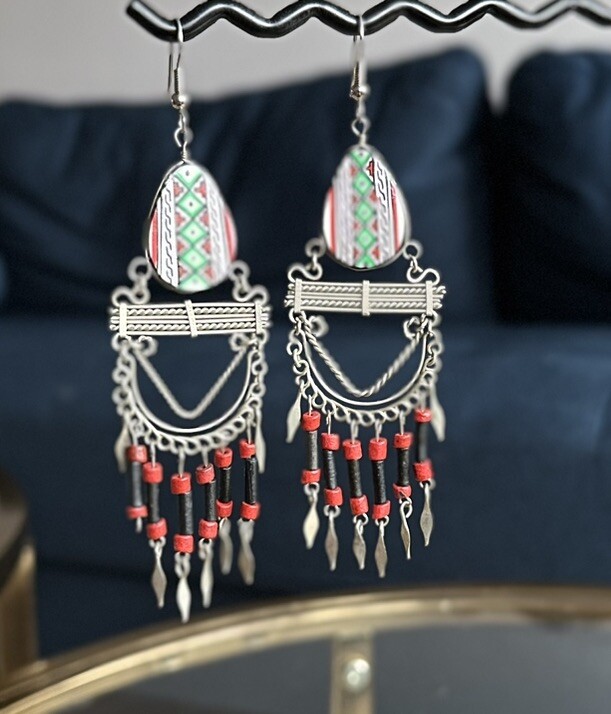 Handmade Silver Aztec Dangle Earrings - image 2