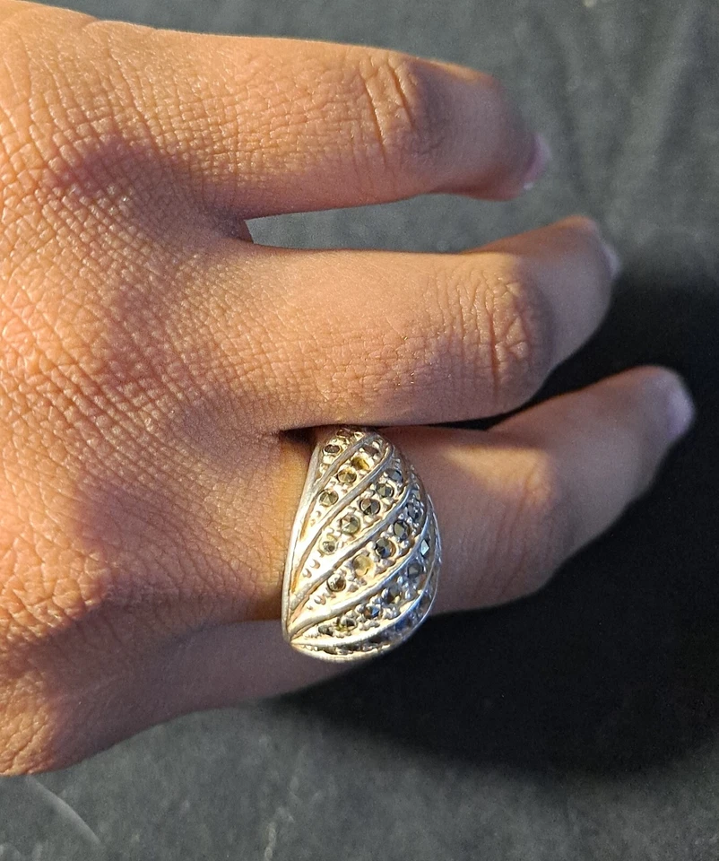 Natural Marcasite 925 Sterling Silver Robust Dome Ring Size US 7 - Image 3 of 4