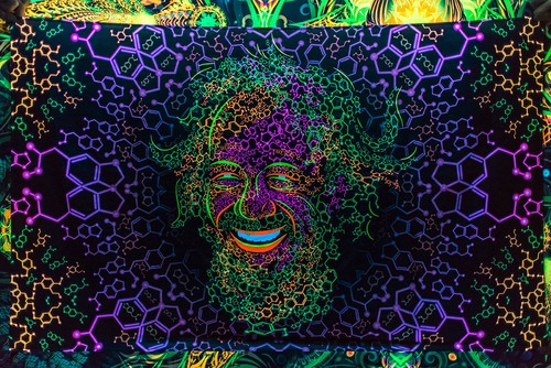 UV Hintergrund schwarzes Licht Wandteppich psychedelische Kunst Banner Fluor Psy Wandhängung - Bild 2 von 11