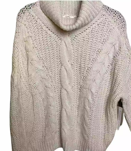 Cloth By RD Cream Loose Cable Knit Sweater with Cowl Neck Collar Size Large NWT - Picture 4 of 12