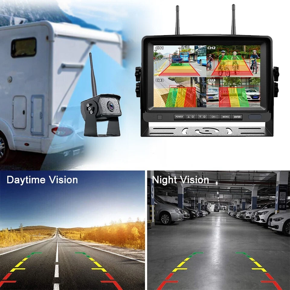Digital Wireless 7'' Quad DVR Monitor 1080P 2x Backup Camera for Truck Trailer - Image 3 of 4