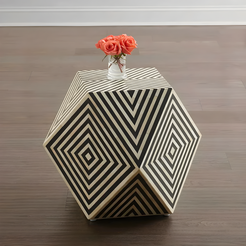 Geometric Bone Inlay Side / End Table Star Hexagon Bone Inlay Coffee Table