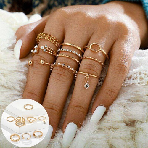 Juego de anillos para mujer con gota de cristal geométrica joyería punta de dedo medio 8 piezas | eBay