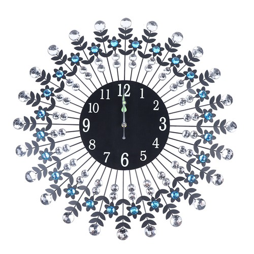 Modern Crystal Wall Clock Black 23.62inch Non Ticking Silent Clock Wall Decor - Picture 3 of 10