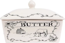 Creative Co-Op Country Stoneware Butter Dish with Lid, "Spread the Love" Message