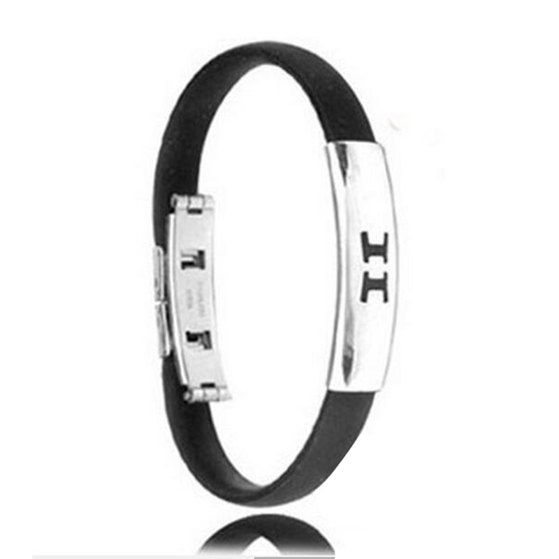 Zodiac Men's Women's Charm Stainless Steel Rubber Wristband Clasp Cuff