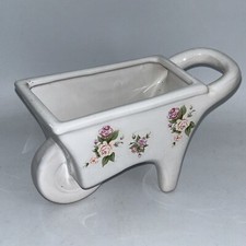 Ceramic Floral Wheelbarrow Vintage Planter, 8.5cm Tall By 18cm Long