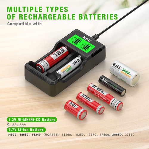 EBL Battery Charger for 1.2V Ni-MH Ni-CD Rechargeable C AA AAA 14500 Batteries - Picture 2 of 7