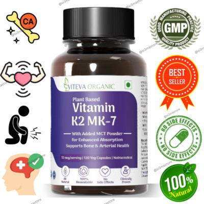 Organic Plant Based Vitamin K2 MK-7 Bone Health 120 Veg Capsules 55mcg