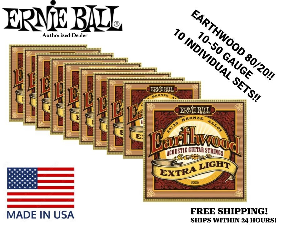 10PK ERNIE BALL EARTHWOOD 80/20 BRONZE EXTRA LIGHT ACOUSTIC GUITAR STRINGS 2006