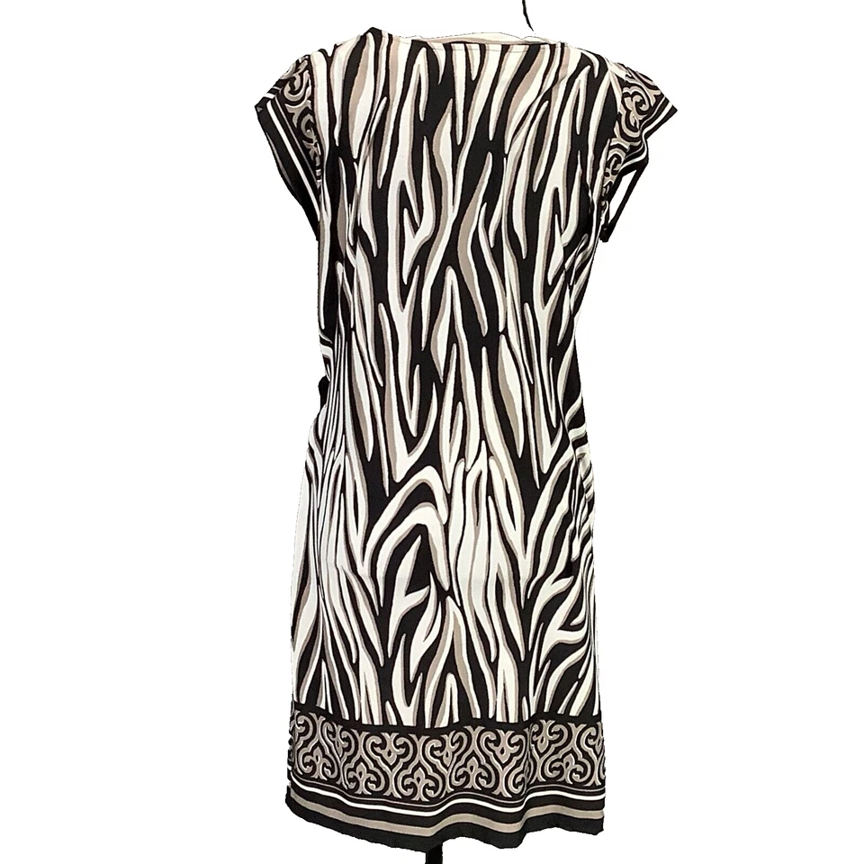 Vestido Ellen Parker Grande Negro Blanco Elegante Informal Imitación Envolvente Manga Gorra Corbata Lateral Foto 2 de 4