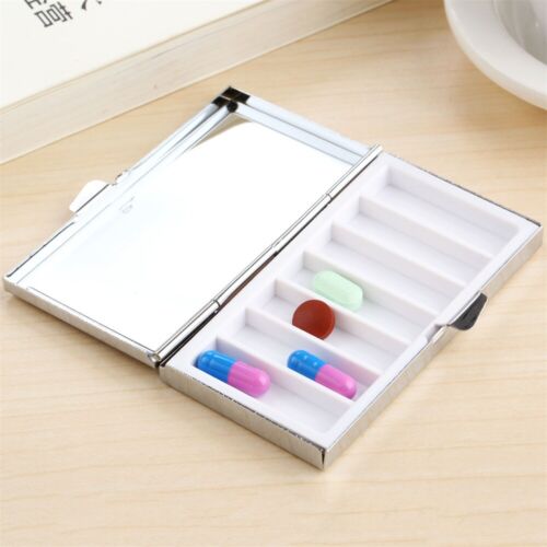 Contenitore portapillole rettangolare in metallo 7 slot organizer medicinali custodia - Foto 4 di 12