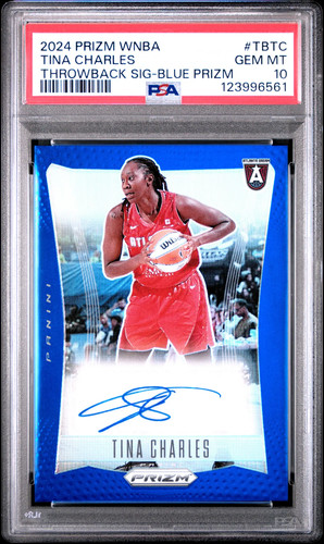 TINA CHARLES PSA 10 2024 PANINI WNBA PRIZM THROWBACK SIGNATURES BLUE AUTO  /75