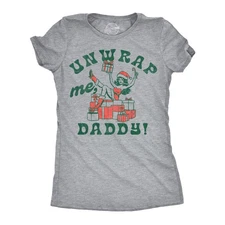 Womens Funny T Shirts Unwrap Me Daddy Sarcastic Christmas Graphic Novelty Tee