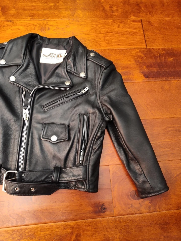 Chaqueta de moto Sea Dream de cuero vintage negra para niños talla 6 Foto 2 de 4