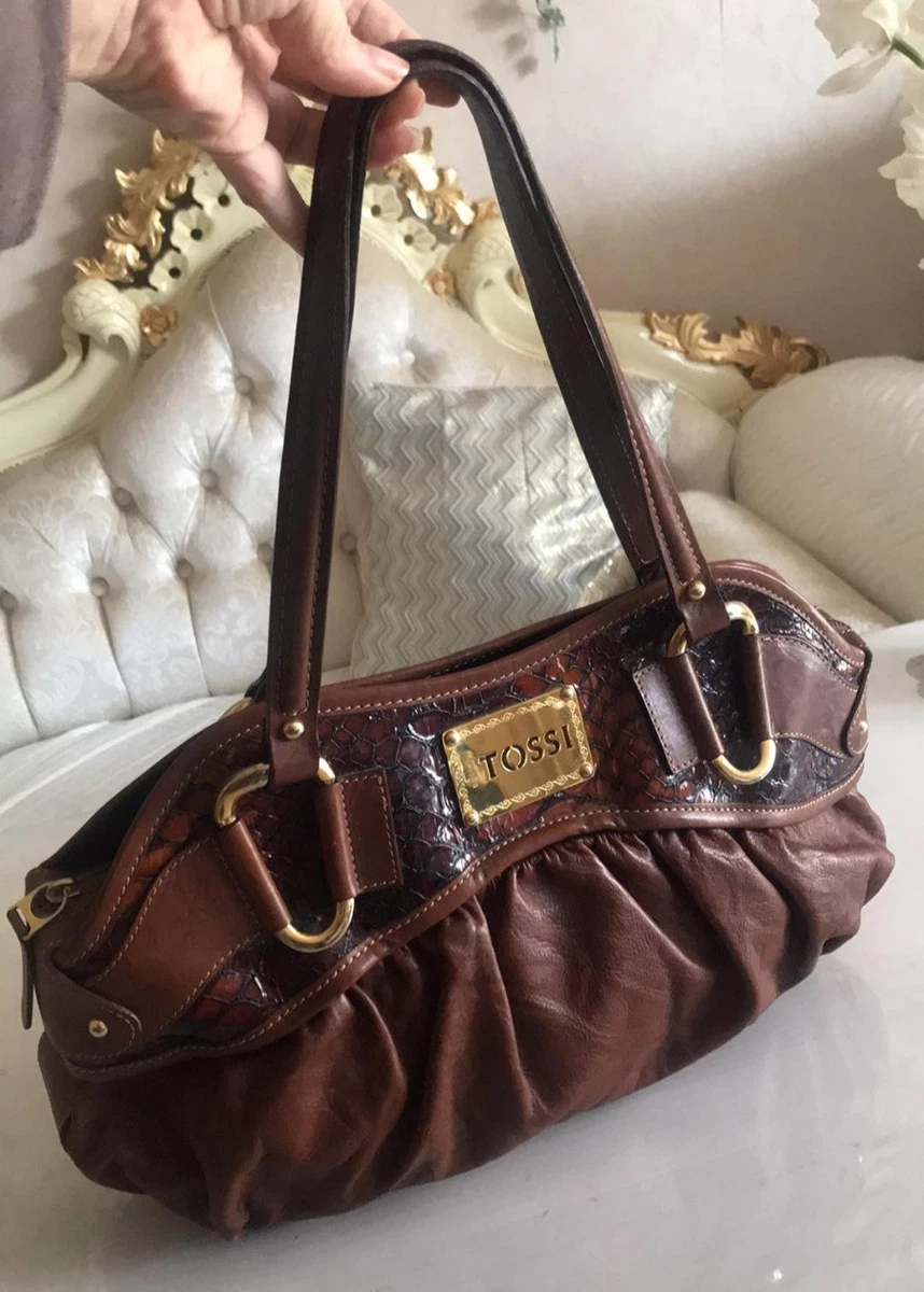 Sac à Main Vintage SILVIO TOSSI En Cuir Froissé - Couleur Noir/Marron - Occasion