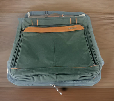 Vintage 1994 Samsonite Evergreen Hanging Garment Bag Green Brown Leather Luggage
