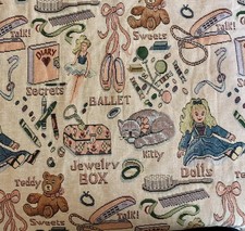 Vintage Tapestry Fabric girlie bow diary kitty cat ballet candy 4.5 yards!!!