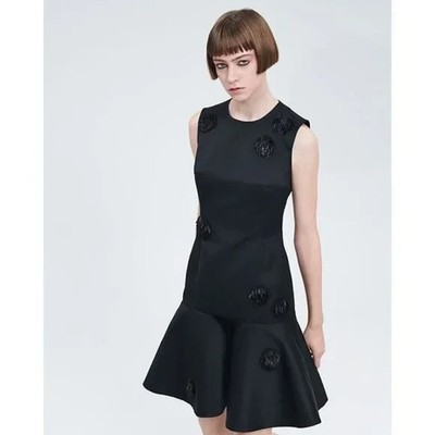 NEW, Akris Punto Tassel Dot Embellished Flounce-Hem Dress in Black Sz 10 #DD10