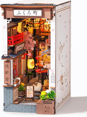 Rolife Book Nook Kit Sakura Wine Alley, 3D Wooden Puzzle Booknook for Bookshelf