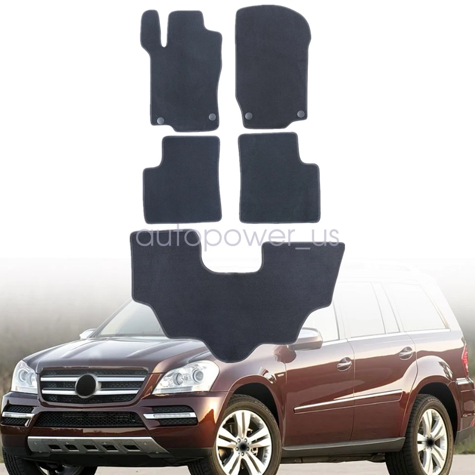 For 07-12 Mercedes GL Class Front Rear Floor Mats Carpet Waterproof Black Velour - Image 2 of 4