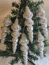 Christmas Ornaments New 6 Piece 6 Inch Silver Handmade Shatterproof