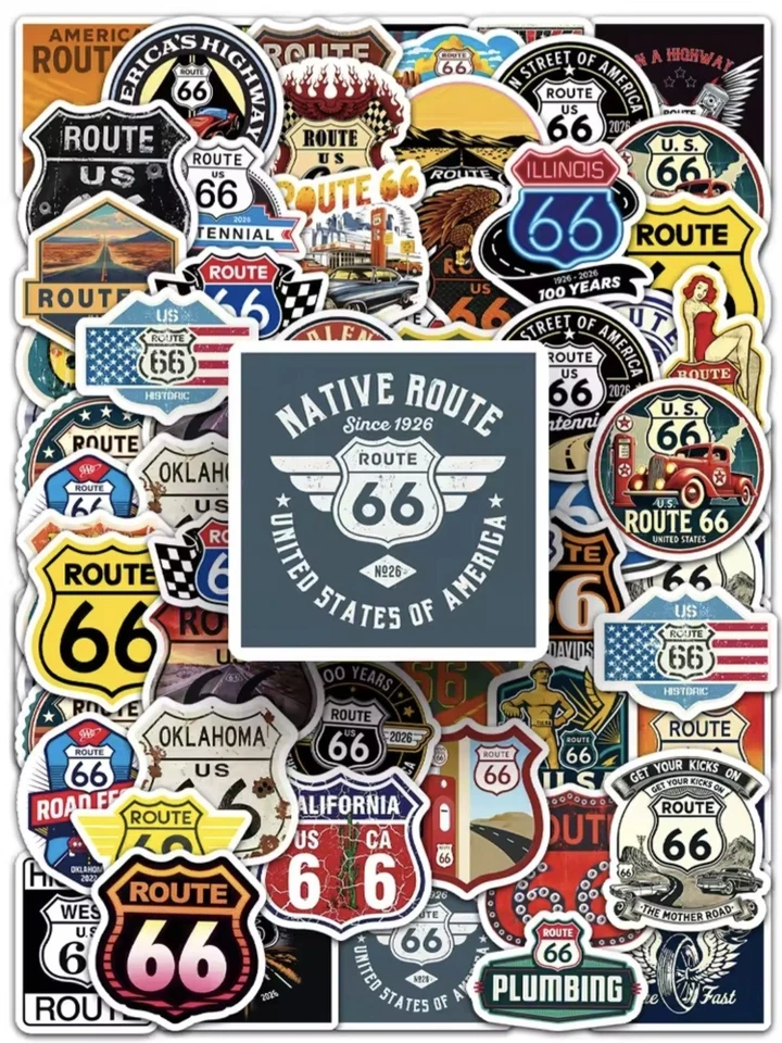 50x Route 66 Sticker Set Amerika Aufkleber Vereingte Staaten USA Stickerbomb DIY - Bild 2 von 4