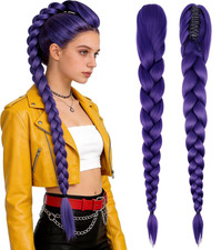 Hair Extension Braided Ponytail 29 Inch Purple Clip-On Synthetic Hairpiece