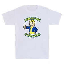 Hang In There It Gets Worse Funny Cartoon Meme Sarcastic Quote Retro Men T-Shirt