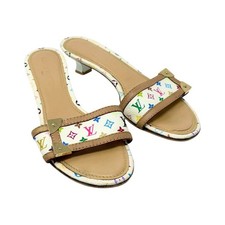 LOUIS VUITTON Vintage Monogram Multicolor Sandals Heels 37 White Beige 902545