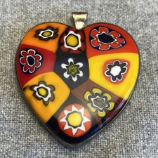 Vintage Murano Style Glass Millefiori Heart Pendant Women’s Jewelry Multicolored