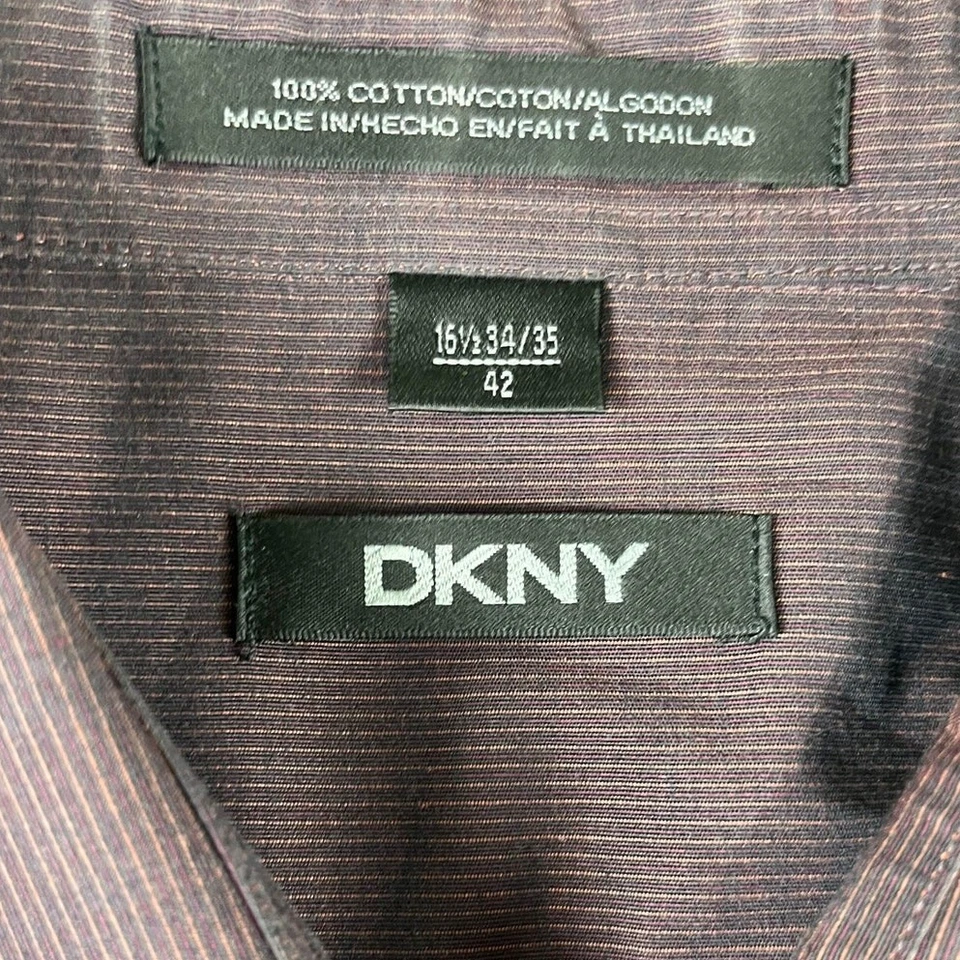 Men's DKNY Burgundy Striped Dress Shirt Size 42 XL Long Sleeve Button Down - Image 3 of 4