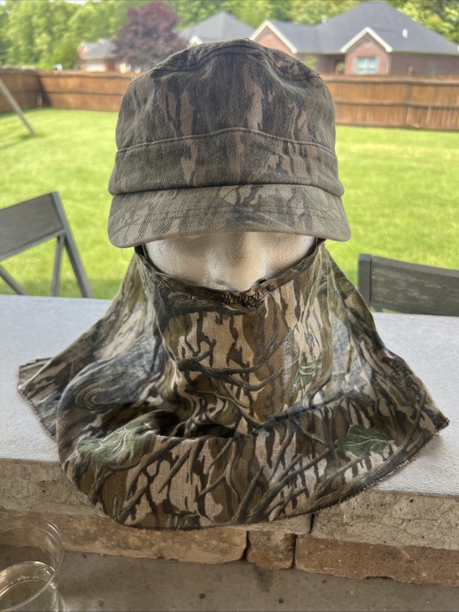 Vintage Mossy Oak Camo Mask Tree Stand SHORT BILL Hat Rare Hunting