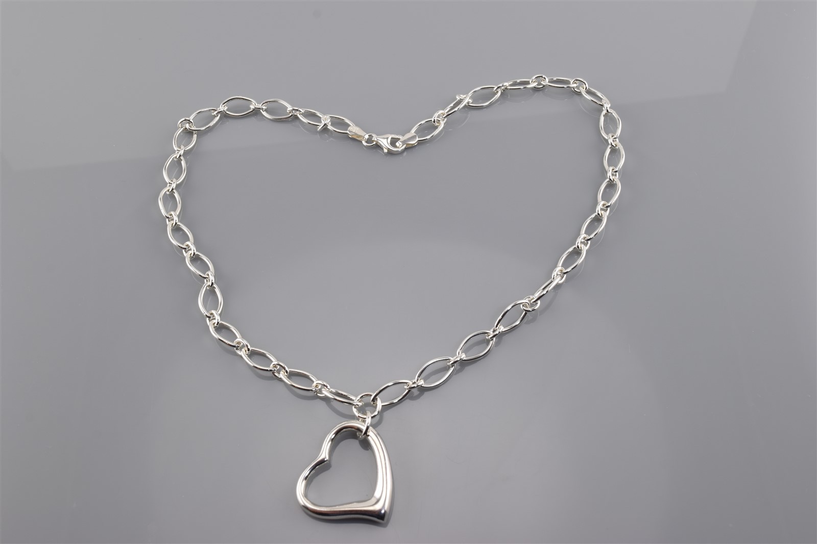 Sterling Silver Oval Linked Solid Dangling Heart … - image 1