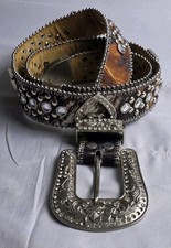 Western Camo Rhinestone Leather Belt Cowgirl Women M/L Hearts Crosses Bling