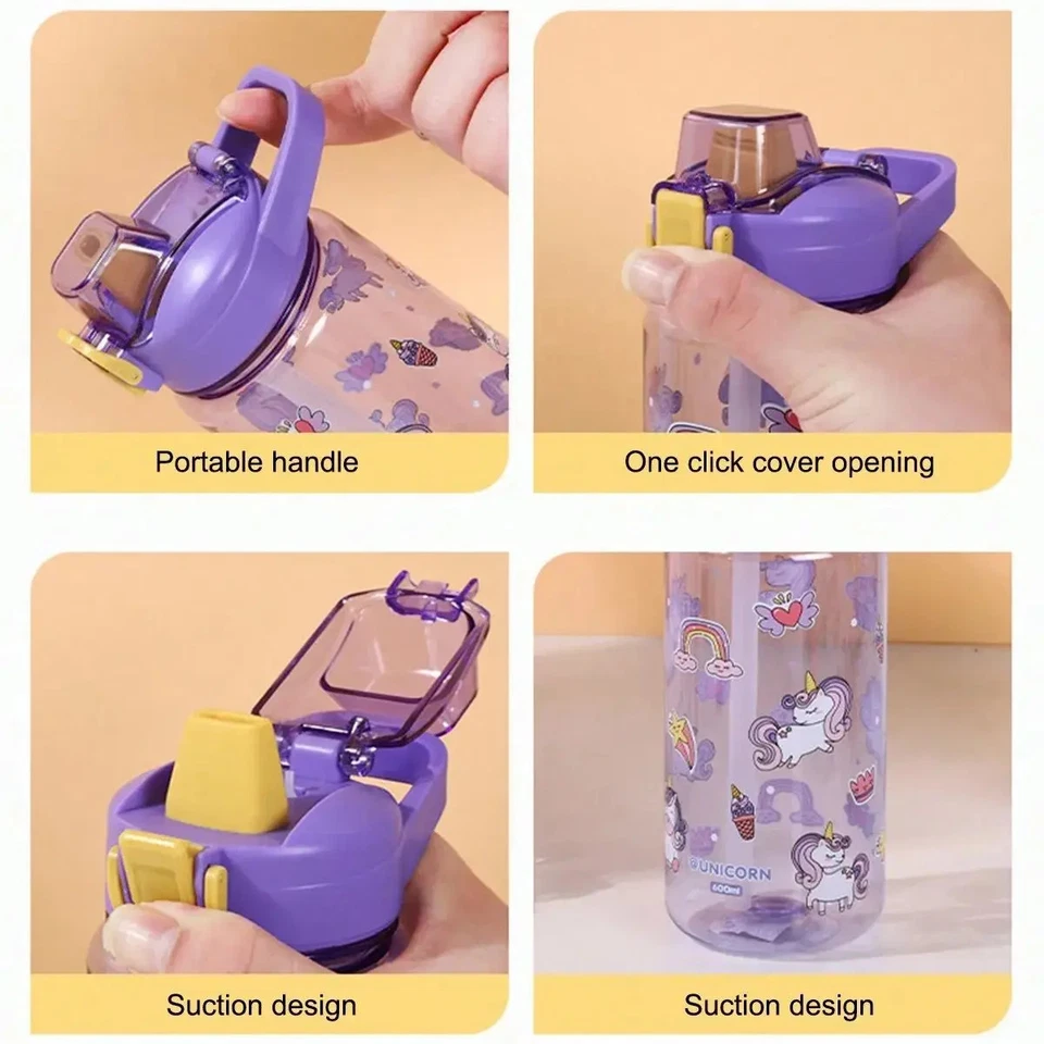 Botellas de agua de alimentación con pajitas y tapas de 600 ml para estudiantes Foto 2 de 4