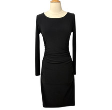 Norma Kamali Kamalikulture Dress Long Sleeve Ruched Black Stretch Bodycon Size S